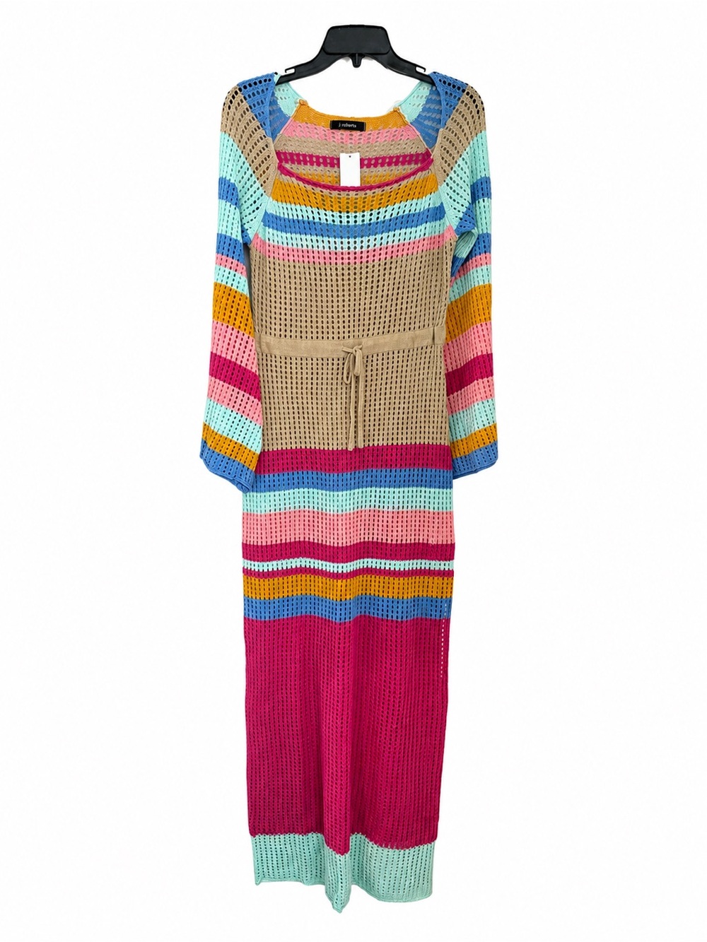 Colorful Crochet knit Maxi Dress | Buttery Soft | Cinch Waist | Stretchy | M